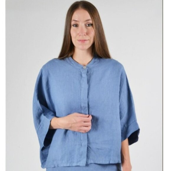 Bryn Walker Boxy Cotton Dolman Sleeve Button Top Lagenlook Beach Vacation Boho - Picture 7 of 9